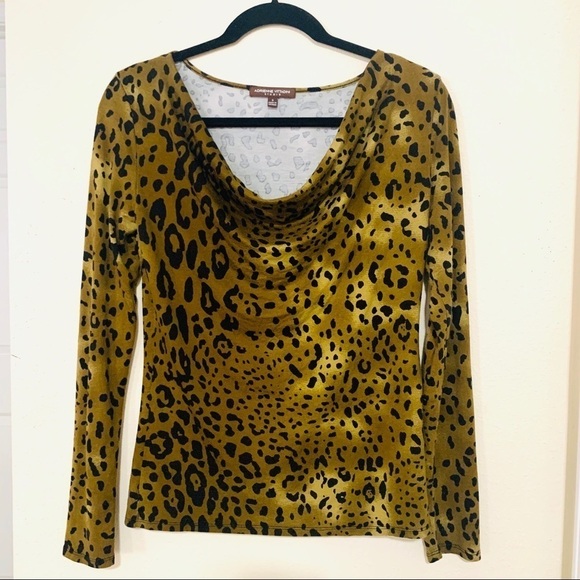 ADRIENNE VITTADINI  leopard print blouse draped neck women's size S - Picture 1 of 6